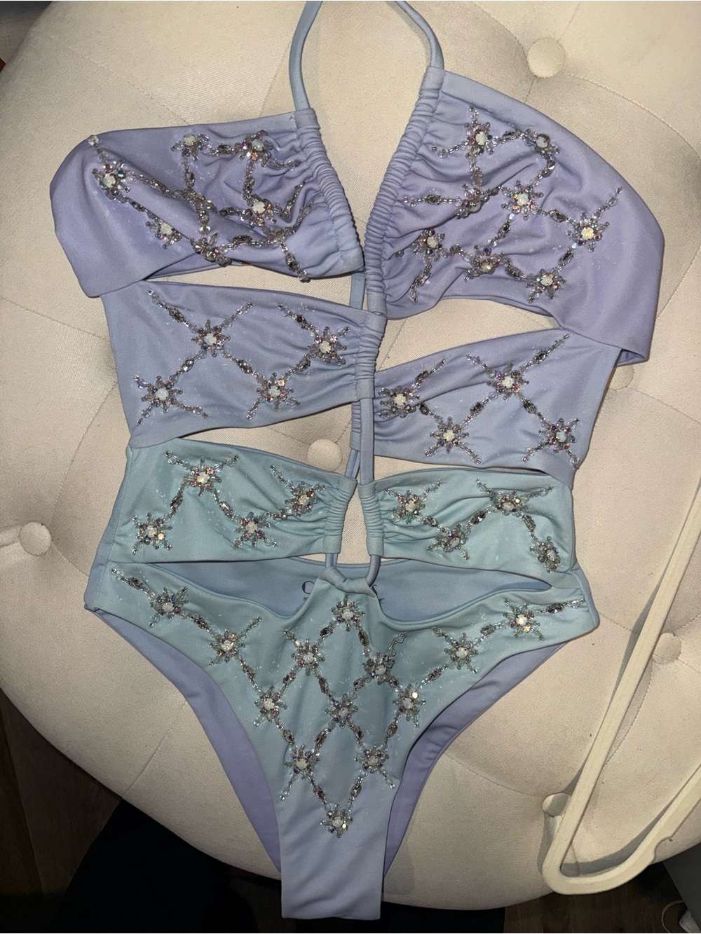 NWOT OCEANUS Embellished Cutout One-Piece Swimsuit